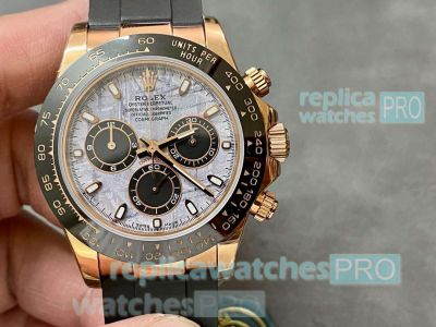 Swiss Copy Rolex Cosmo Daytona Meteorite 904L Rose Gold Oysterflex Strap